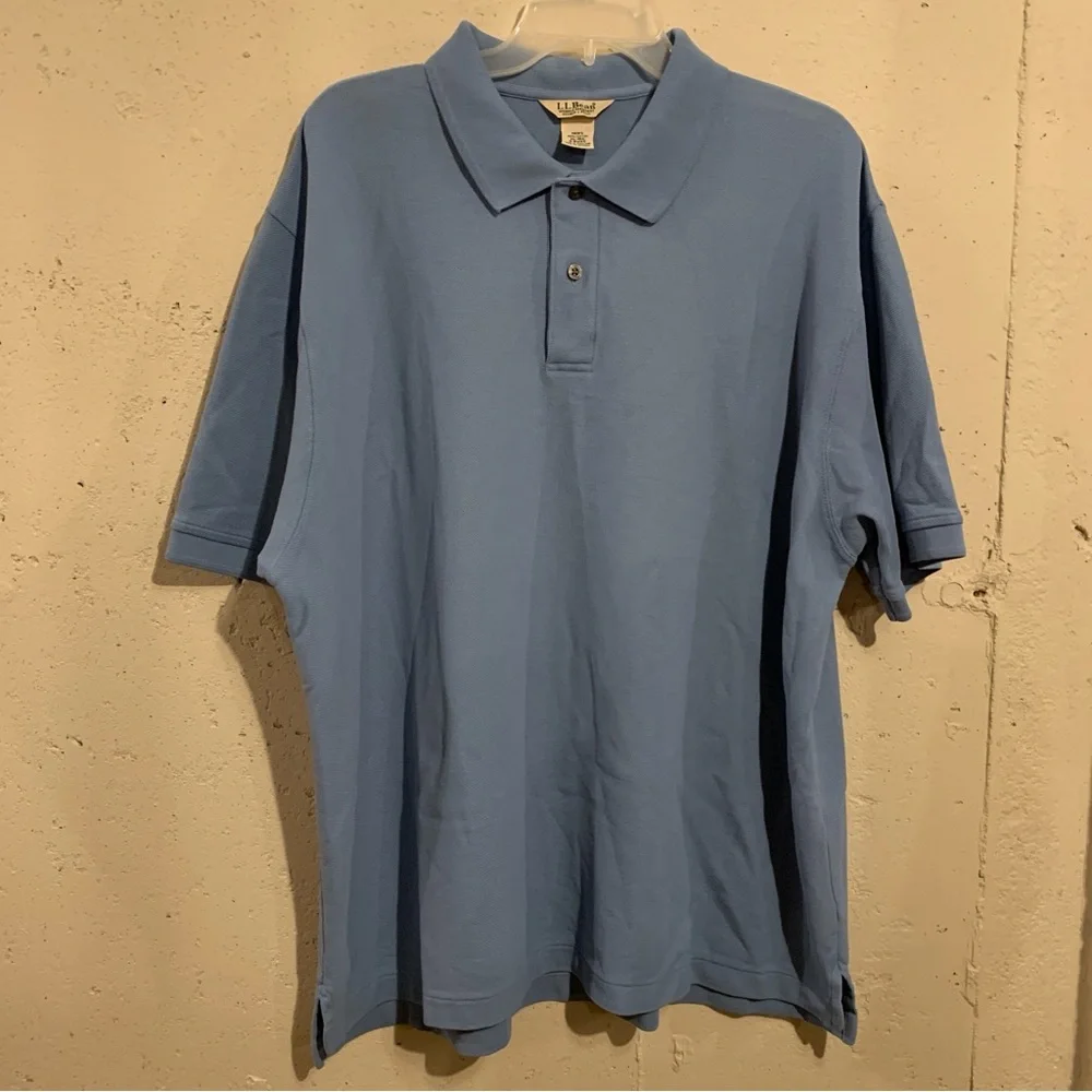 Double L Polo Shirt Short Sleeve Wrinkle Resistant L L Bean Light Blue Size XL